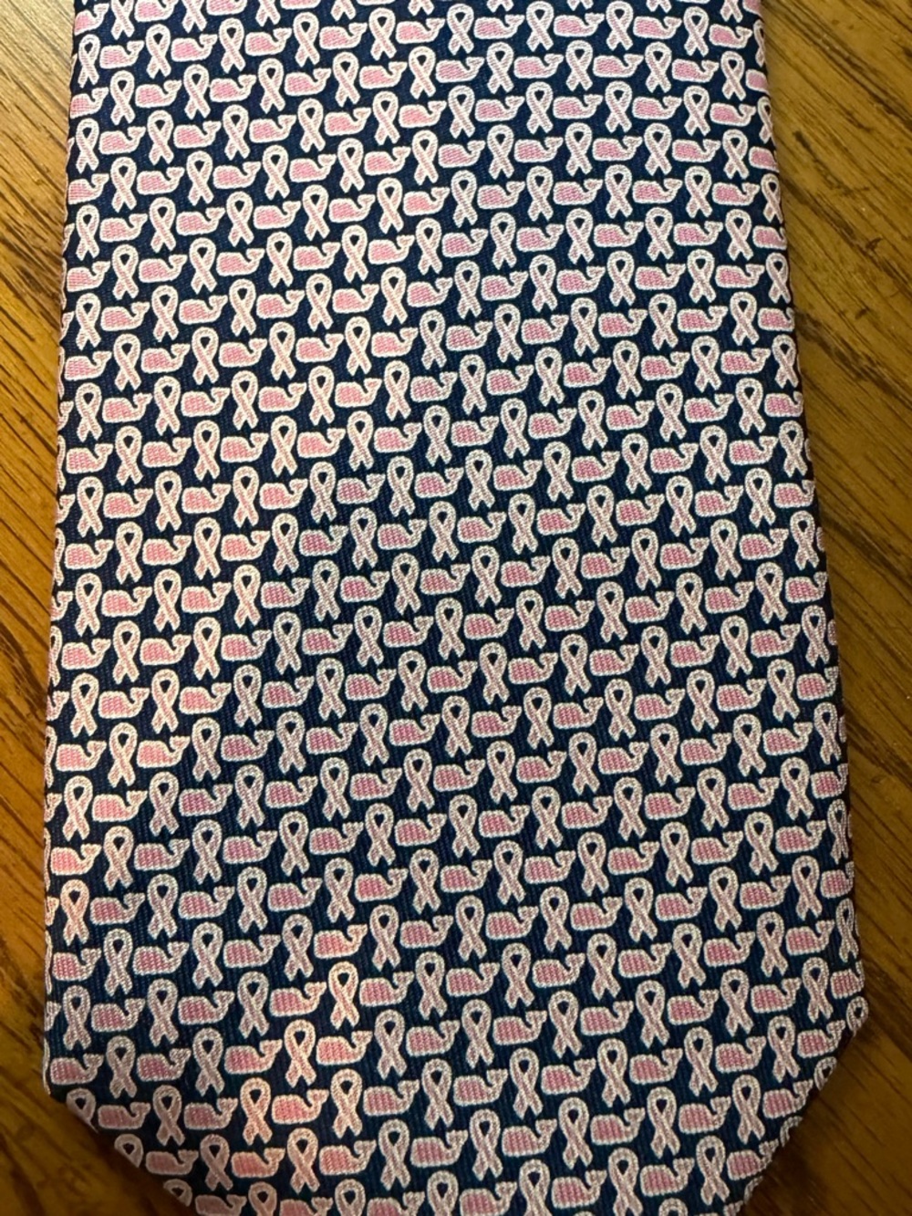 Vineyard Vines Navy Tie with Pink & White Breast Cancer Ribbon Pattern